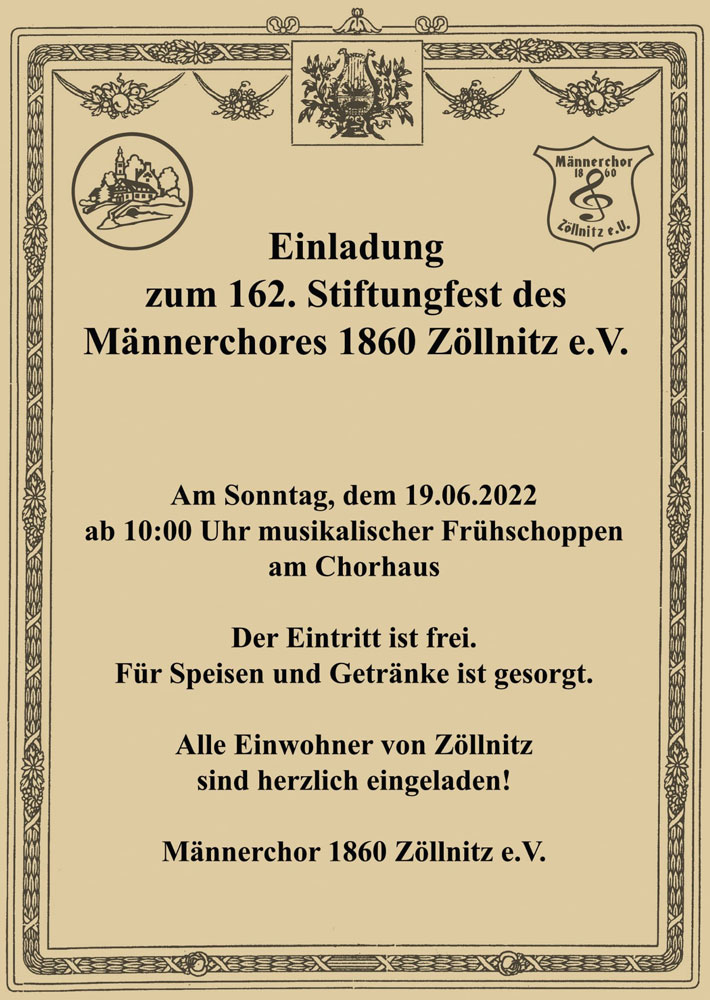 162. Stiftungsfest des Männerchores 1860 Zöllnitz e.V.